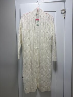 Joie Long Cream Cable Knit Open Cardigan